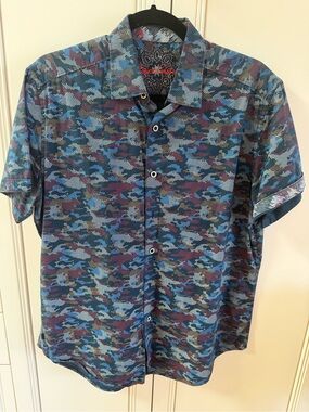 Robert Graham Blue, Purple and Teal Camo Short-Sleeve Button-Down Shirt